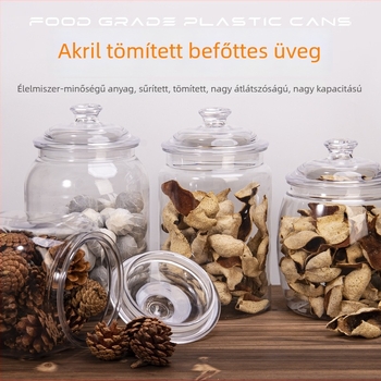 Sűrített akril műanyag tárolóüveg, élelmiszerbiztonságú zárható, száraz mandarinhéj és gyógynövények tárolására
