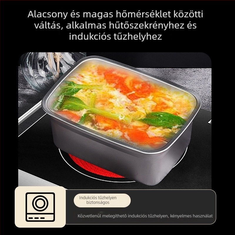 Rozsdamentes acél ételtároló doboz zárt fedéllel, adagoláshoz és porciózáshoz, kültéri piknikekhez