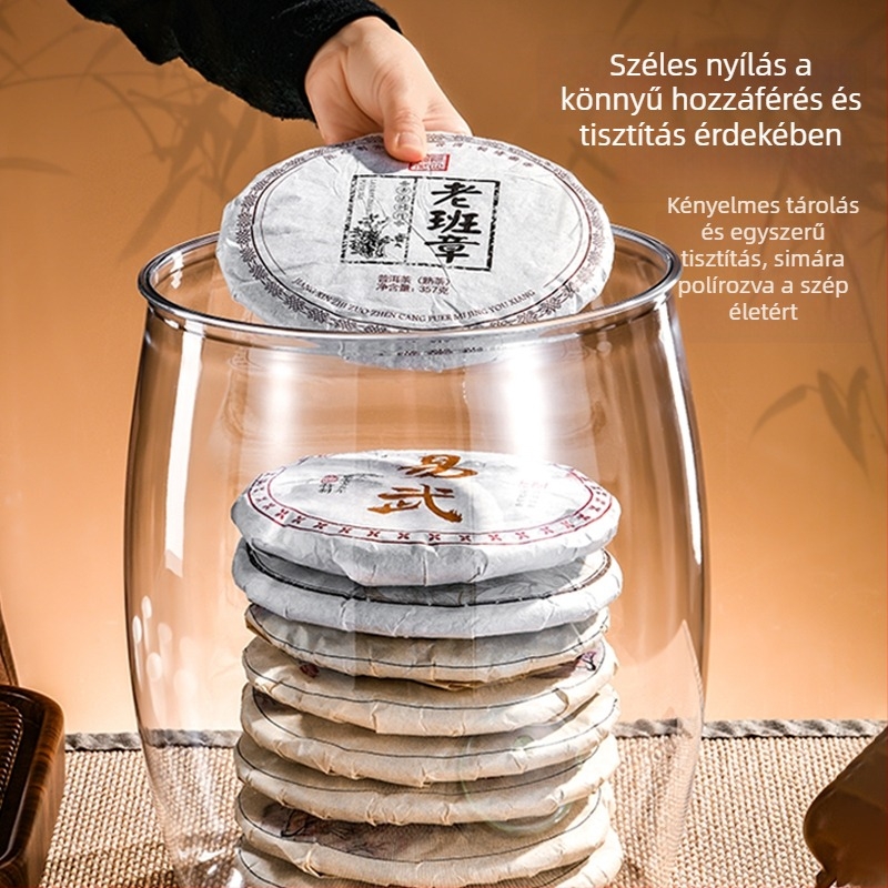 Pu'er teás tároló doboz, átlátszó, zárható, nedvességálló, nagy kapacitású a teakeppek számára (hét darab)