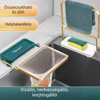 Összecsukható vasdrótból készült zöldségmosó kosár leeresztő állvánnyal, konyhai kiegészítő