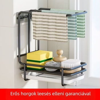 Fali, fúrás nélküli konyhai rongy- és törölközőtartó, szivacsokkal és mosogatórongyokkal, acélgolyó-tárolóval
