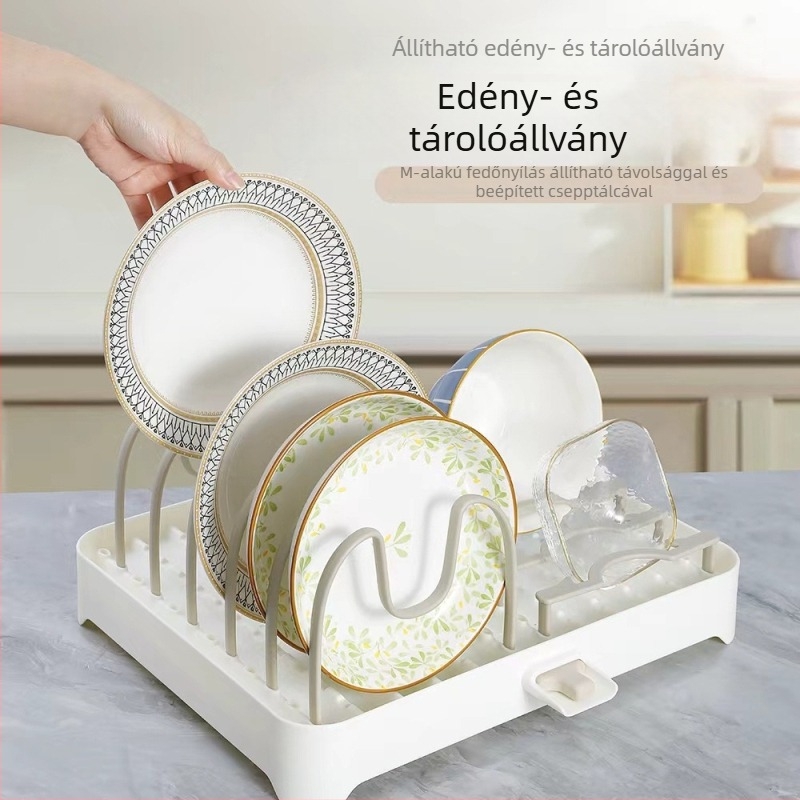 Kétrekeszes edényállvány a konyhához, levehető szárító rész, műanyag lefolyóállvány, nordic stílus
