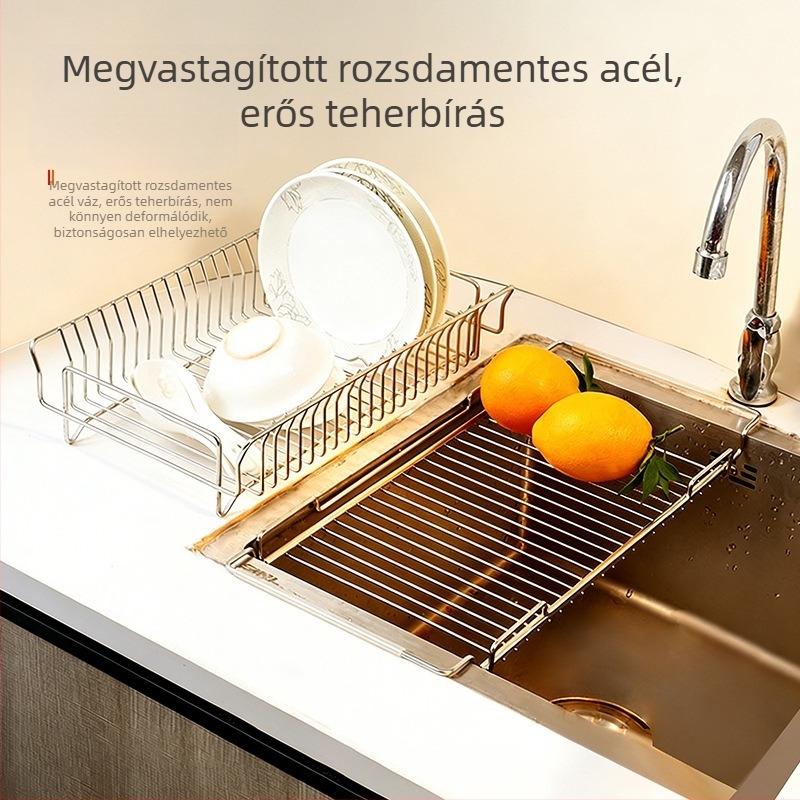 Konyhai eresztőállvány rozsdamentes acélból, kihúzható, gyümölcsök, zöldségek, edények és evőeszközök tárolására