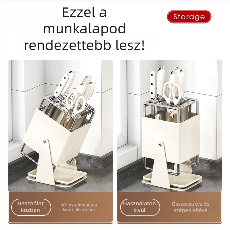 Személyre szabott rozsdamentes acél konyhai kés tartó a pult fölé – forgó, nagy kapacitású, multifunkcionális