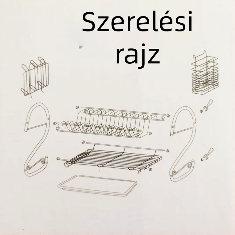 Kétszintes vasállvány, összecsukható konyhai szárítóállvány tányérok és tálak számára