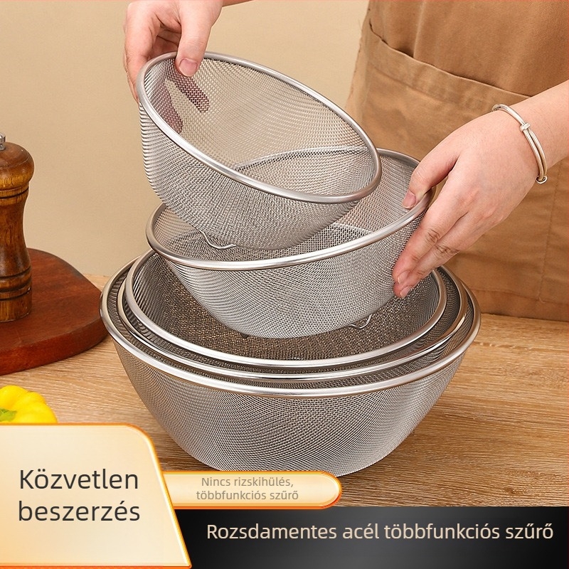 304 rozsdamentes acél leeresztőkosár, nagy kapacitású, többfunkciós konyhai szűrő zöldségek és gyümölcsök számára, rizsöblítéshez