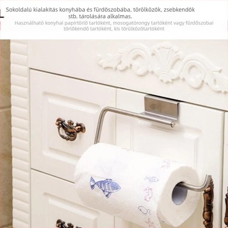 Rozsdamentes acél konyhai papírtörlő és tekercs tartó, fóliatároló állvány, WC-papír akasztó, rongy tartó — fúrás nélküli, modern minimál stílus