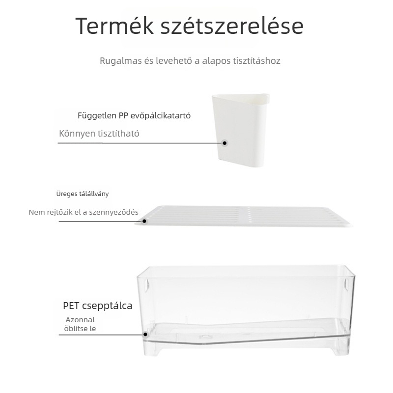 PET vastagított műanyag edényállvány leeresztő résszel a konyhához – tálak, edények és evőeszközök szárításához