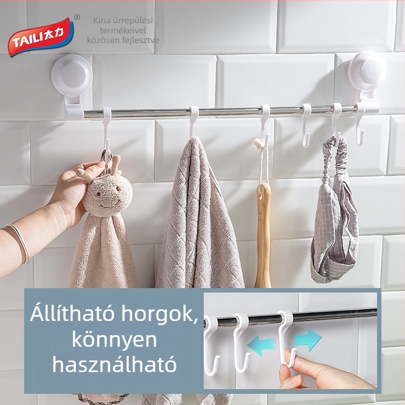 6 darabos szívócsatos kampó konyhába és fürdőszobába, fúrás nélkül, ABS anyag, modern minimalista stílus