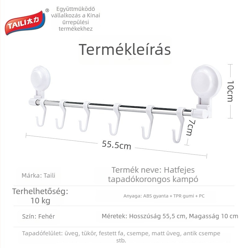 6 darabos szívócsatos kampó konyhába és fürdőszobába, fúrás nélkül, ABS anyag, modern minimalista stílus
