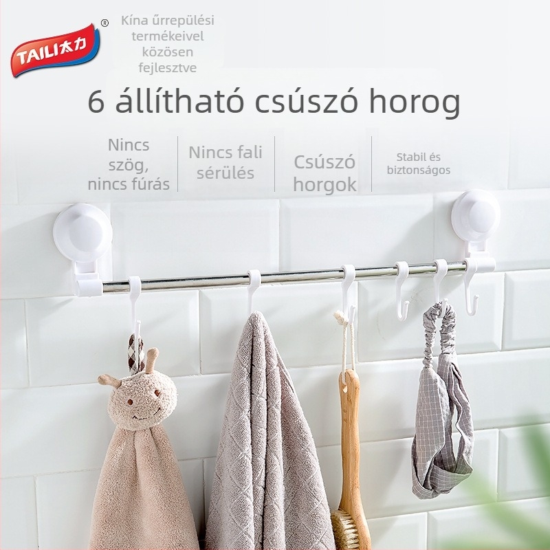 6 darabos szívócsatos kampó konyhába és fürdőszobába, fúrás nélkül, ABS anyag, modern minimalista stílus
