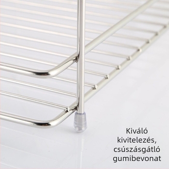 Kétszintes tál- és evőeszköztartó szárítórács 201-es rozsdamentes acélból, nagy kapacitású, konyhai használatra