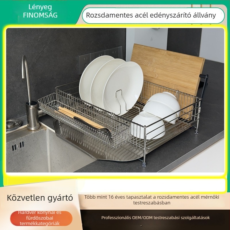 Egylépcsős edényállvány rozsdamentes acél 304, konyhába