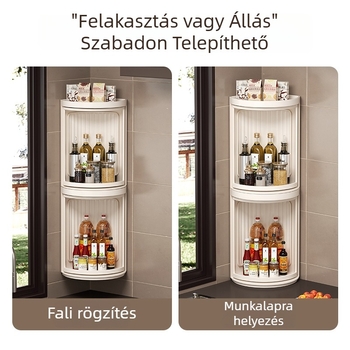 Konyhai forgó fűszerrak, sarokba falra szerelhető tároló