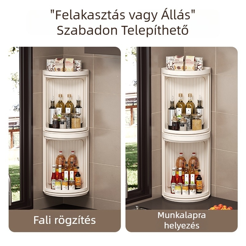 Konyhai forgó fűszerrak, sarokba falra szerelhető tároló