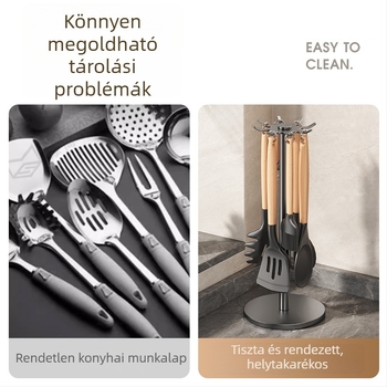 Forgó kampós edény- és spatula tartó – konyhai polc