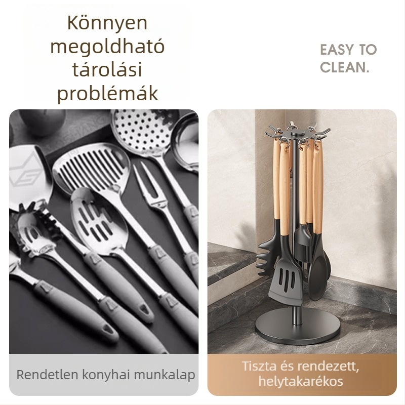 Forgó kampós edény- és spatula tartó – konyhai polc