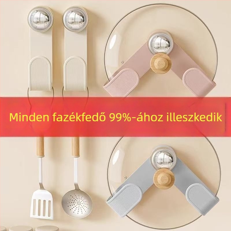 Krém színű forgó falra szerelhető konyhai tároló, perforált kivitelben, fedők és vágódeszkák tárolására