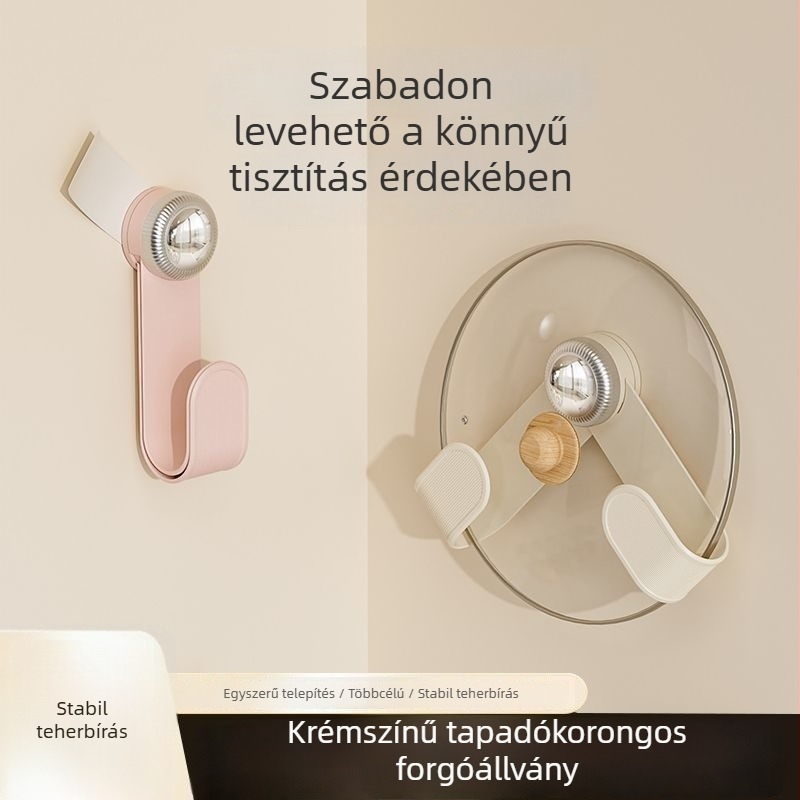 Krém színű forgó falra szerelhető konyhai tároló, perforált kivitelben, fedők és vágódeszkák tárolására