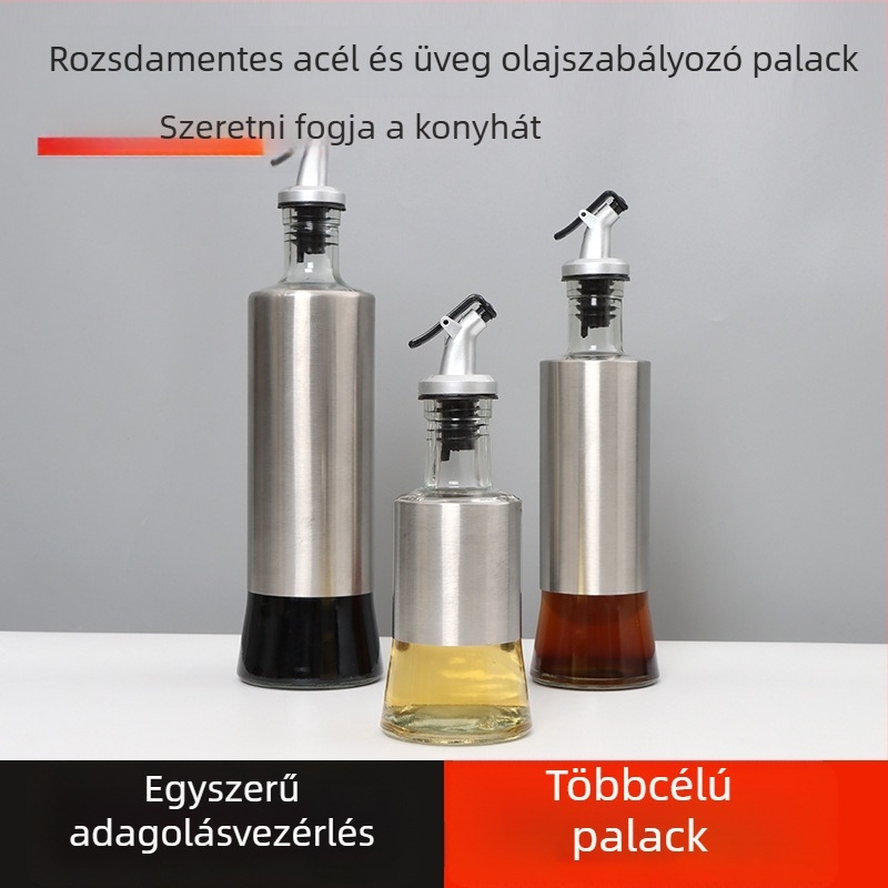 Konyhai olajkontroll üveg szójaszószhoz, ecethez és főzőborhoz — szivárgásmentes, nyomáson alapuló adagolás, pontos adagolás