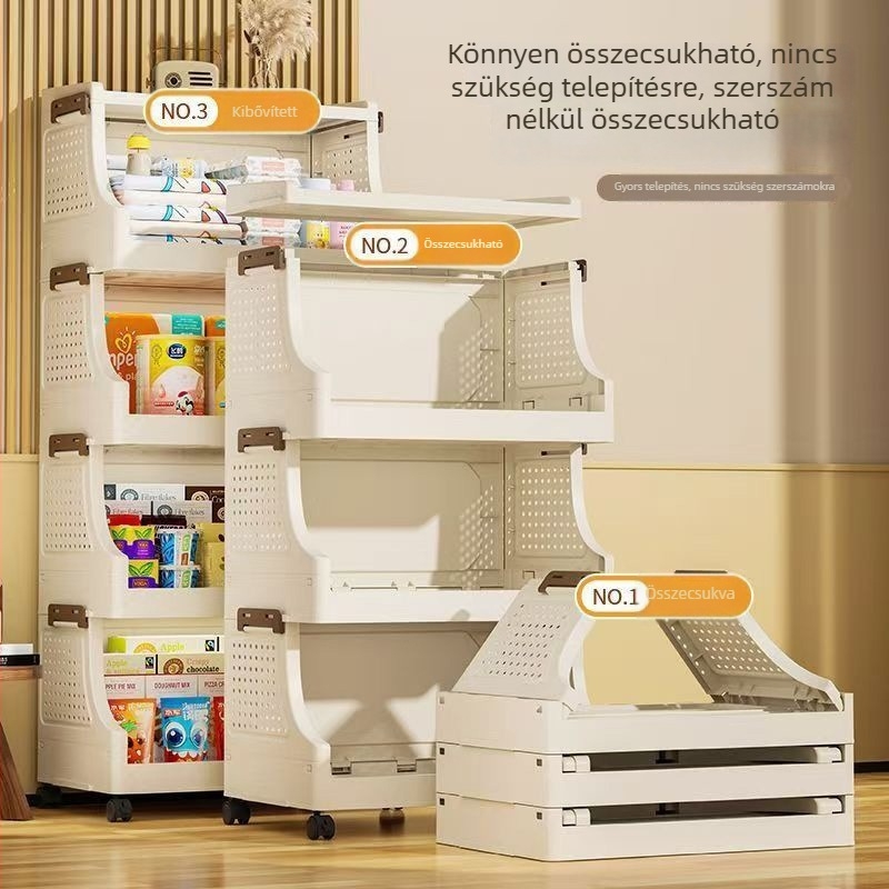 Ötszintes padlón álló műanyag tároló állvány kerekekkel – minimalistikus kozmetikumok, játékok és nassolnivalók rendező