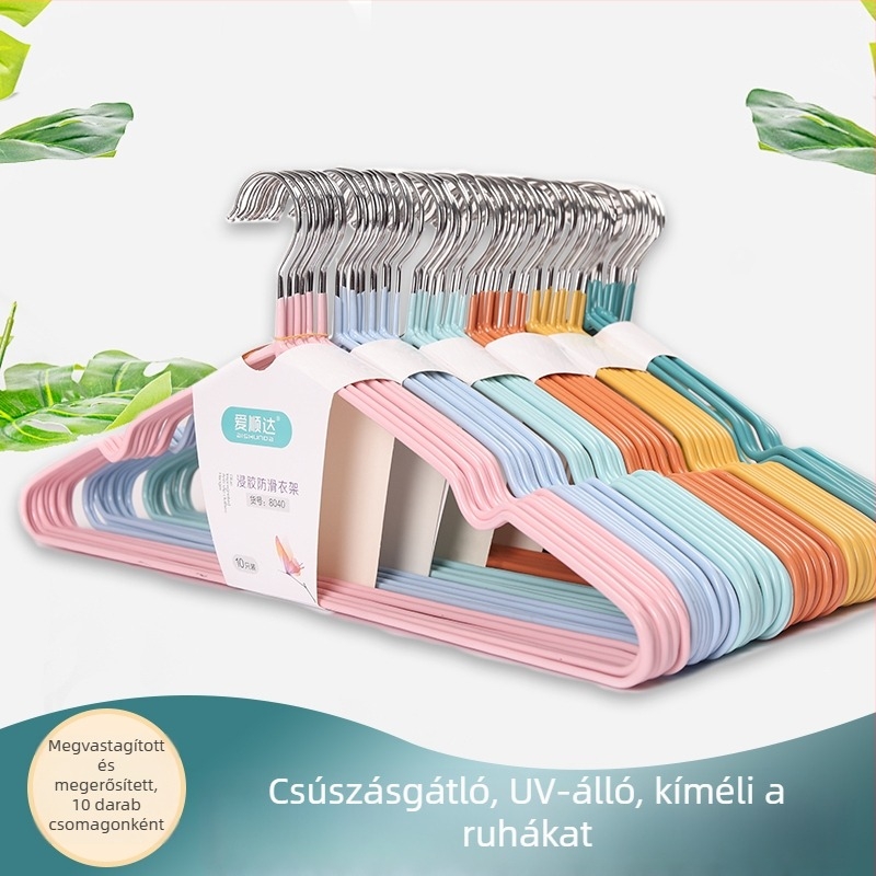 Műanyag bevonatú drótos ruhafogas, vastagodott, nyom nélküli, csúszásmentes, otthoni használatra, felnőtteknek, kollégiumi és balkoni használatra
