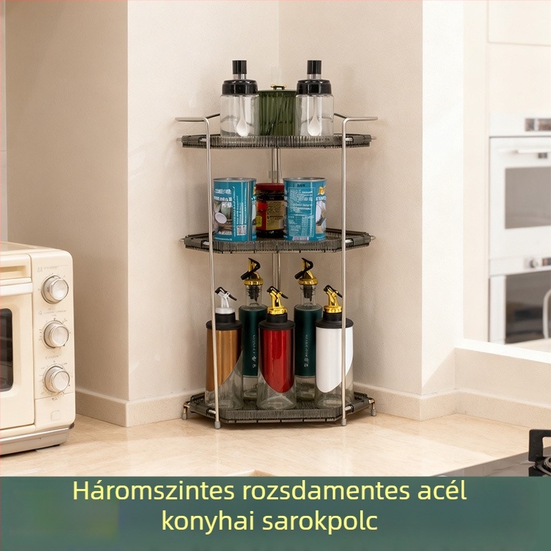 Összecsukható fűszertartó rozsdamentes acélból, konyhai pulthoz tervezve