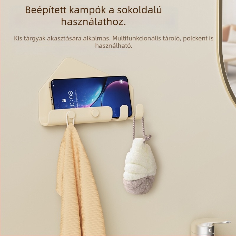 Fali mobiltelefon- és tabletatároló töltőállvánnyal, multifunkcionális tárolópolc nappaliba és hálószobába