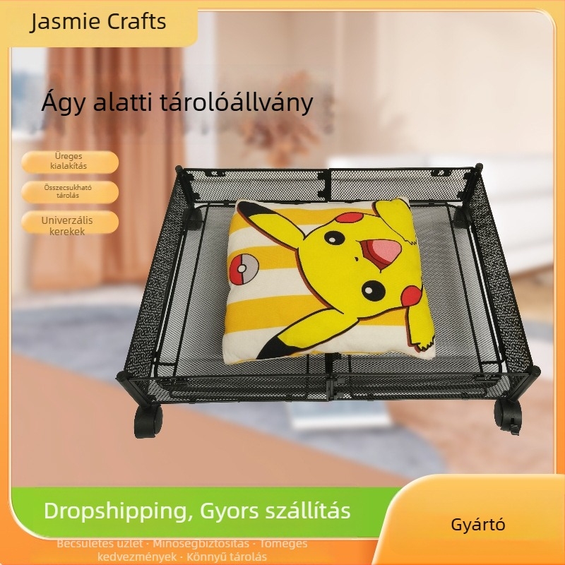 Ágy alatti fém tároló állvány görgőkkel ruhákhoz, könyvekhez és játékokhoz