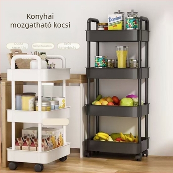 Padlón álló tároló polc kerékkel, többszintes PP műanyag tárolópolc konyha, fürdőszoba és hálószoba számára