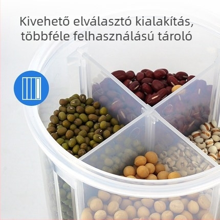 Műanyag gabonatároló tartály rekeszekkel, zárható rizsdoboz, otthoni használatra, rovarvédelmi, HPL522/3