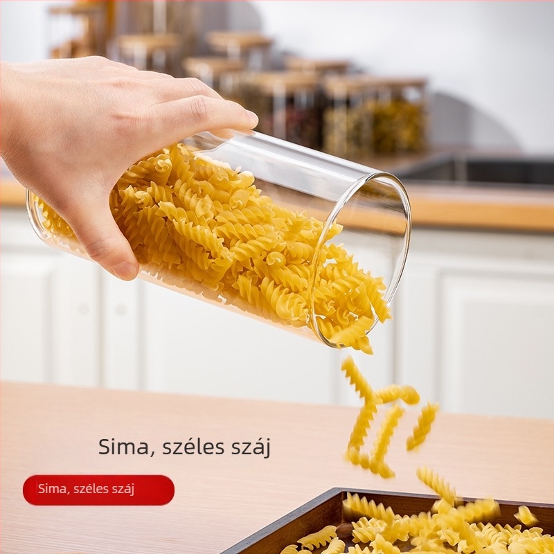 Zárható üvegburk, élelmiszer-minőségű, fedéllel, teához, szárított mandarinhéj és gabonák tárolására, konyhai tároló.