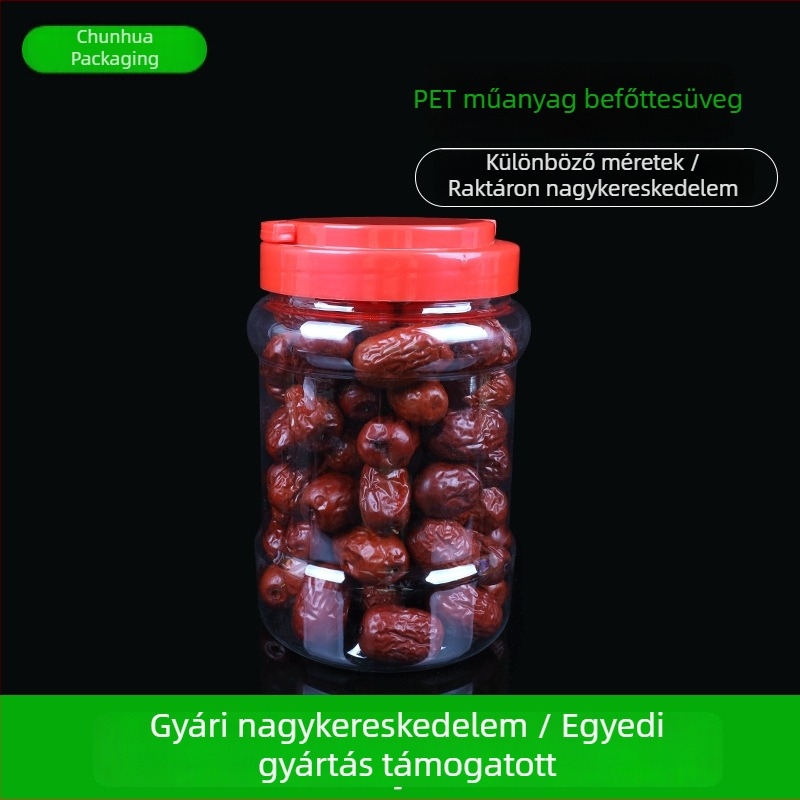 Átlátszó PET élelmiszertároló edény fedővel, gabonákhoz és mézhez