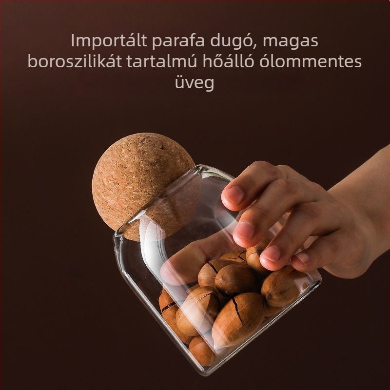 Üvegburk korkkal zárható, virágtea és tealevelek tárolására, kerek, átlátszó tárolóedény, otthoni használatra, frissesség megőrzése