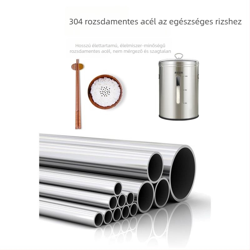 304 rozsdamentes acél rizstároló, háztartási használatra, nedvesség- és rovarbiztos, élelmiszer-minőségű, lezárható