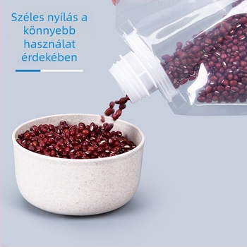 Gabona- és liszt tároló edény zárható tasakkal, nedvesség- és kártevő ellen védett, 4–5 L kapacitás, háztartási használatra