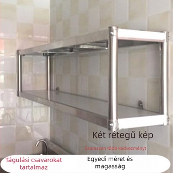 201 rozsdamentes acél falra szerelhető kétpolcos tároló