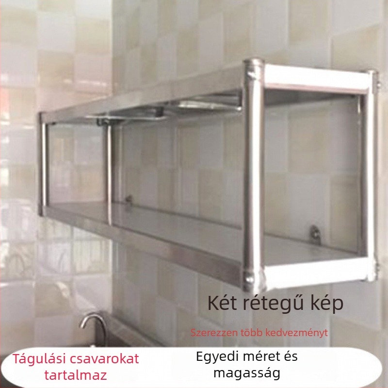 201 rozsdamentes acél falra szerelhető kétpolcos tároló
