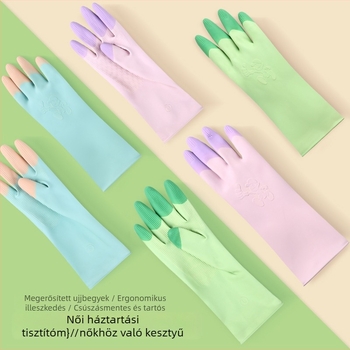 Két színű gumikesztyűk háztartási feladatokra, mosogatáshoz és konyhai takarításhoz, vízálló és tartós