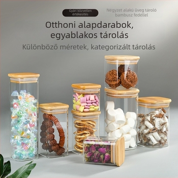 Négyzet alakú üvegtároló fedővel – zárható tároló nassolnivalókhoz és kávéhoz, modern minimalist stílus