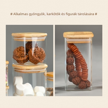 Négyzet alakú üvegtároló fedővel – zárható tároló nassolnivalókhoz és kávéhoz, modern minimalist stílus