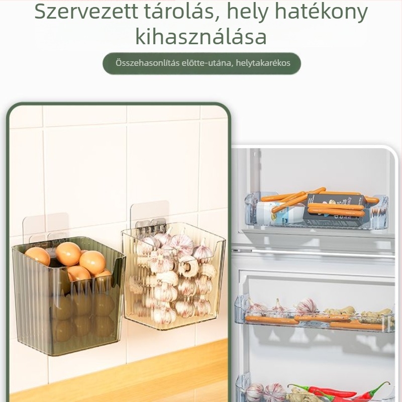 Fali konyhai tárolópolc hagyma, gyömbér, fokhagyma és fűszerek számára; helytakarékos megoldás