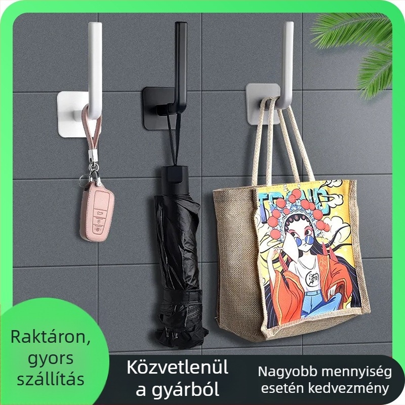 Fúrás nélküli falra szerelhető akasztó – erős ragasztóval, L alakú, konyha és fürdőszoba
