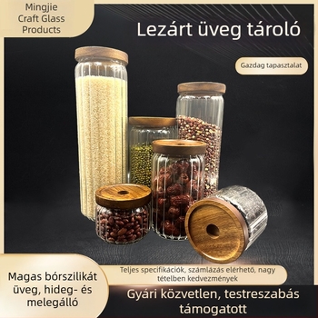 Nagy kapacitású üvegtároló kávébabok és gabonafélék számára, hermetikus záródású, többfunkciós