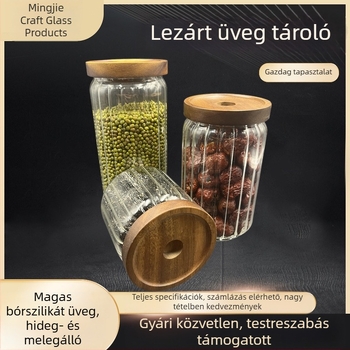 Nagy kapacitású üvegtároló kávébabok és gabonafélék számára, hermetikus záródású, többfunkciós
