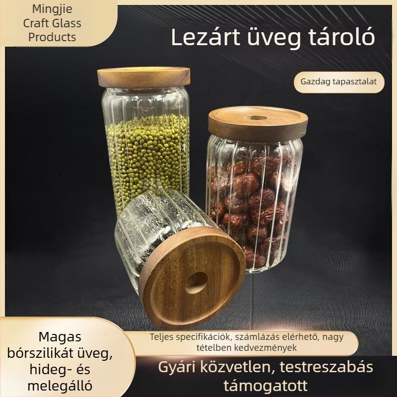 Nagy kapacitású üvegtároló kávébabok és gabonafélék számára, hermetikus záródású, többfunkciós