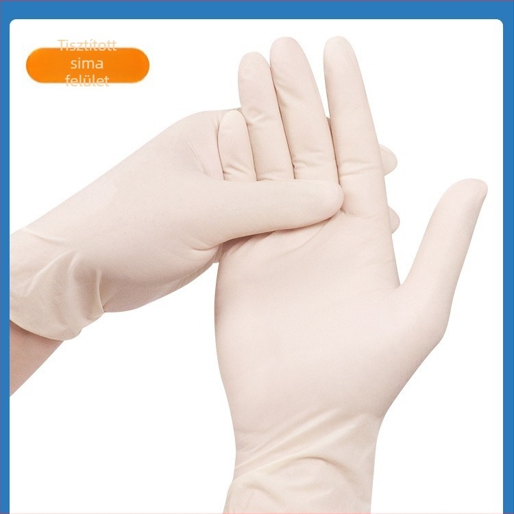 Egyszer használatos latex kesztyű vizsgálatokhoz, élelmiszer-minőségű, vastított latex, tejfehér, 9–12 hüvelyk