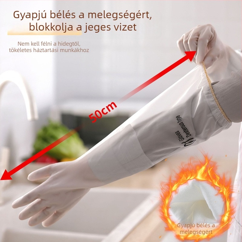 50 cm hosszú, vízálló latex kesztyűk, mosogatáshoz és konyhai tisztításhoz, egyszer használatos