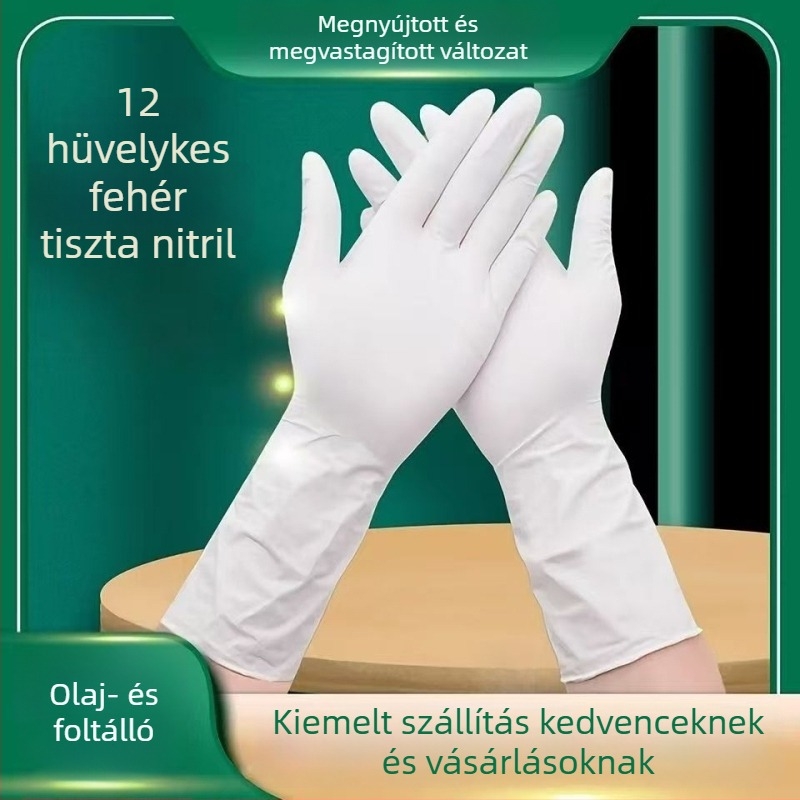 Egyszer használatos nitril kesztyűk, extra hosszúak, vastagok, 12 hüvelykes hosszúságúak, olaj- és vízállóak, mosogatáshoz és mosáshoz, háztartási használatra