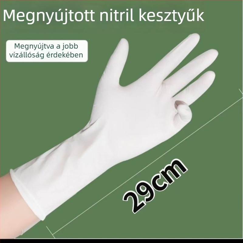 Egyszer használatos nitril kesztyűk, extra hosszúak, vastagok, 12 hüvelykes hosszúságúak, olaj- és vízállóak, mosogatáshoz és mosáshoz, háztartási használatra